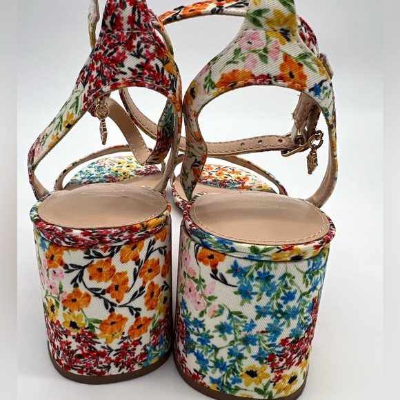 Nanette Lepore Clarissa Orange/Blue Floral Block Heels Sandals Size 9 - Picture 15 of 16